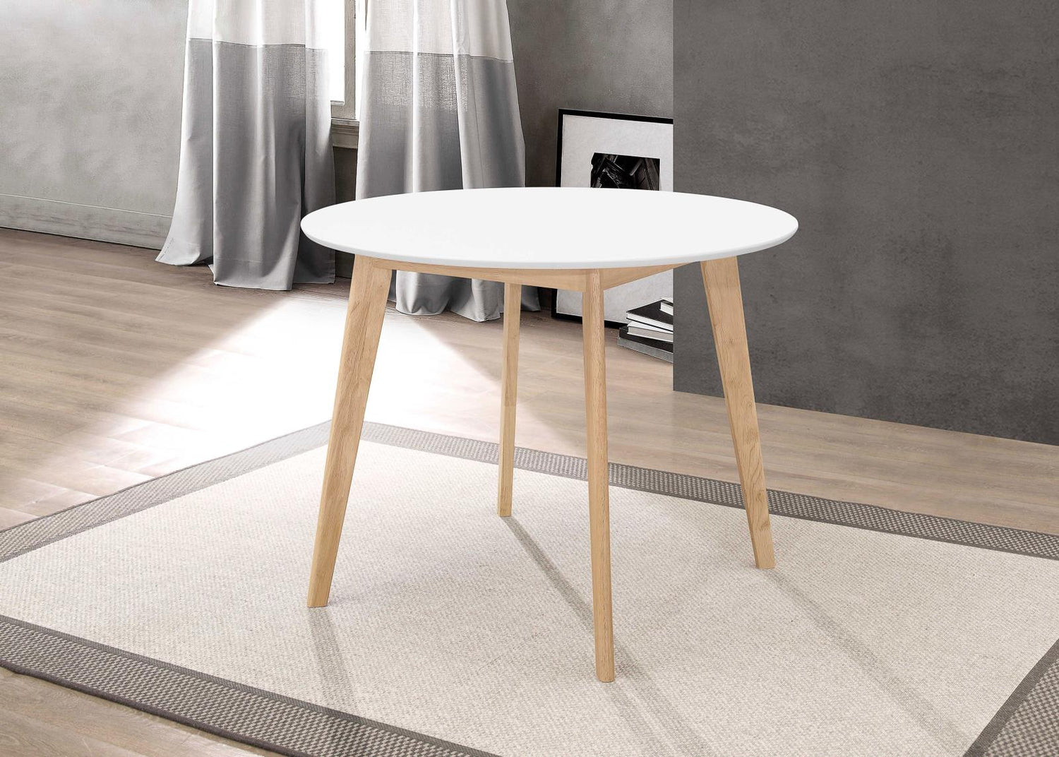 Breckenridge Matte White/Natural Oak Round Dining Table - 192790 - Bien Home Furniture & Electronics