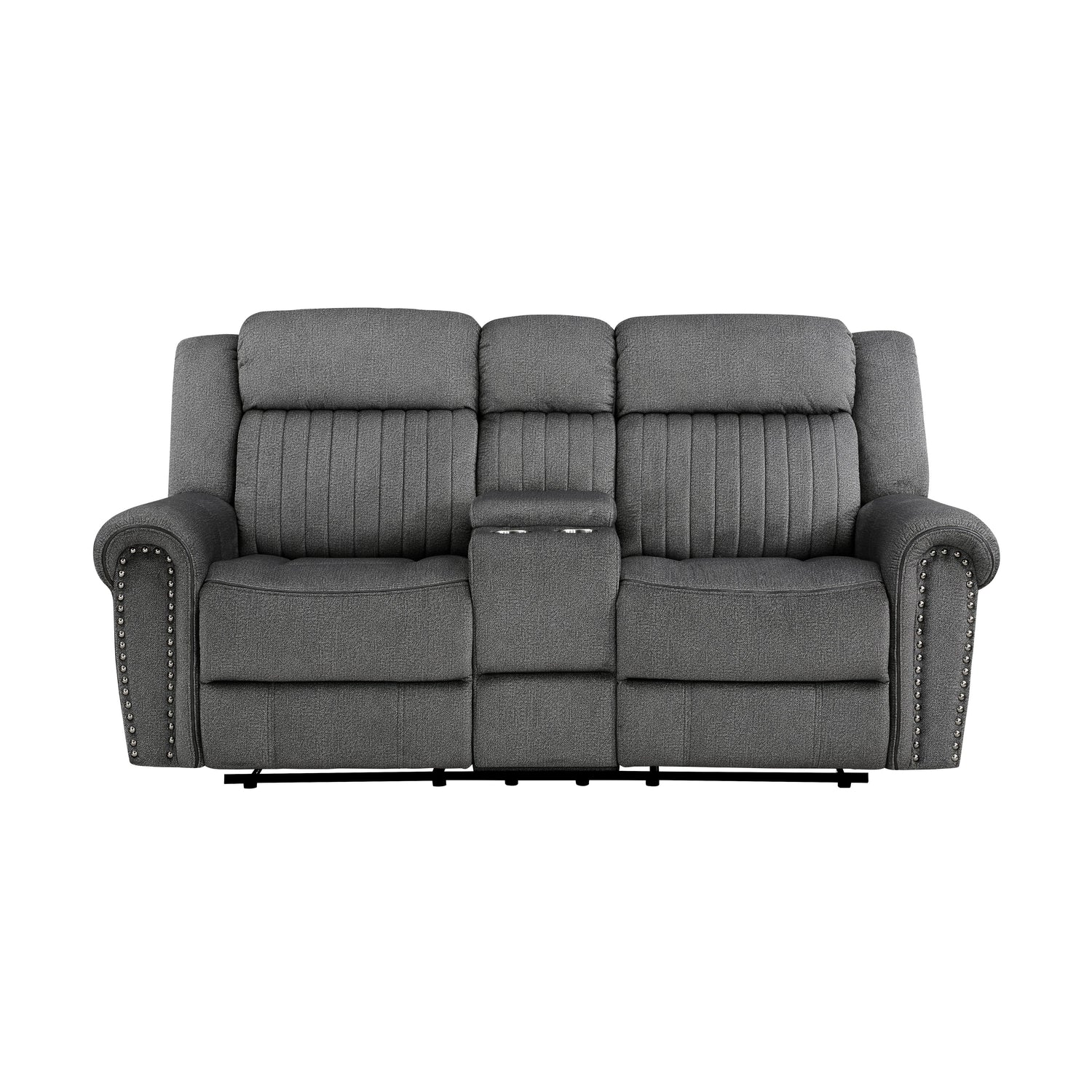 Brennen Charcoal Double Reclining Loveseat with Center Console - 9204CC-2 - Bien Home Furniture & Electronics