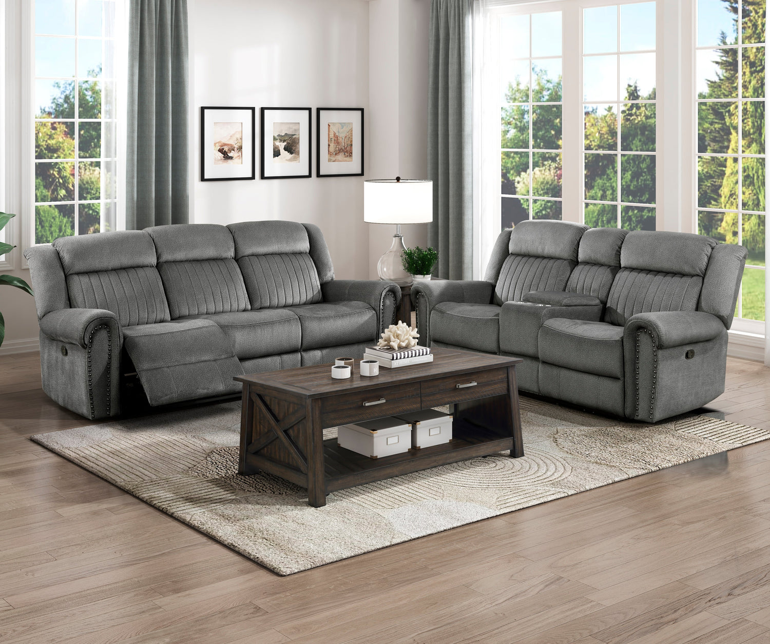 Brennen Charcoal Double Reclining Loveseat with Center Console - 9204CC-2 - Bien Home Furniture & Electronics