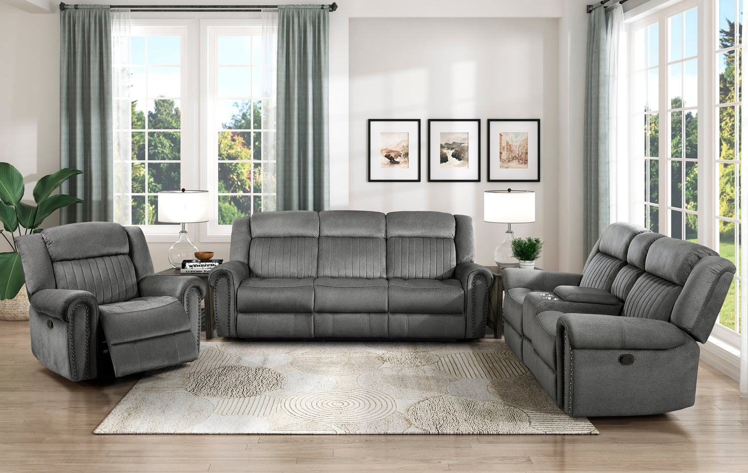 Brennen Charcoal Double Reclining Loveseat with Center Console - 9204CC-2 - Bien Home Furniture & Electronics