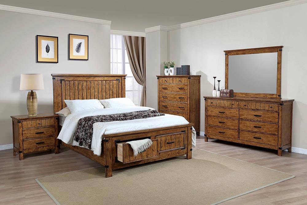 Brenner Rustic Honey Storage Platform Bedroom Set - SET | 205260Q | 205262 | 205265 - Bien Home Furniture &amp; Electronics