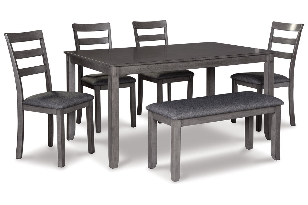 Bridson Gray Dining Table and Chairs with Bench, Set of 6 - D383-325 - Bien Home Furniture & Electronics