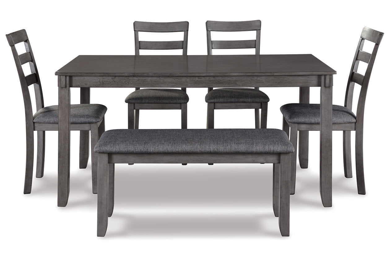 Bridson Gray Dining Table and Chairs with Bench, Set of 6 - D383-325 - Bien Home Furniture & Electronics