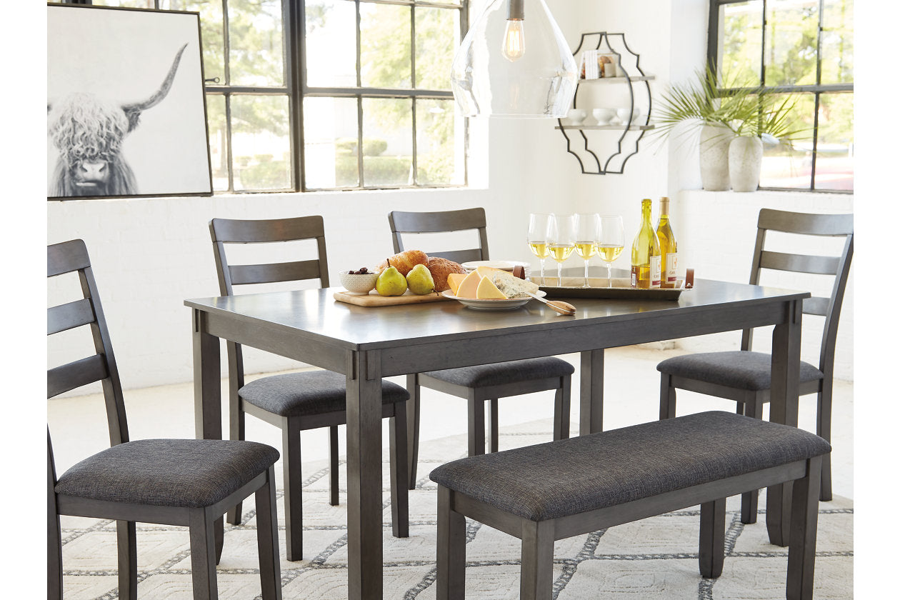 Bridson Gray Dining Table and Chairs with Bench, Set of 6 - D383-325 - Bien Home Furniture & Electronics