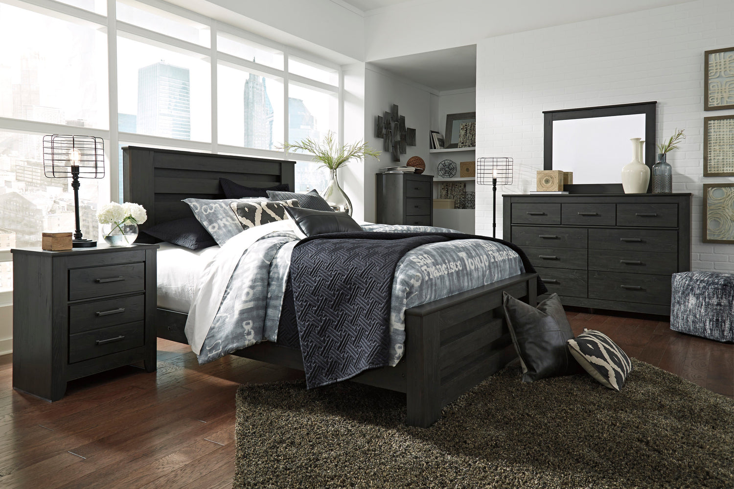 Brinxton Charcoal Panel Bedroom Set - SET | B249-66 | B249-68 | B249-99 | B249-31 | B249-36 | B249-92 | B249-46 - Bien Home Furniture & Electronics