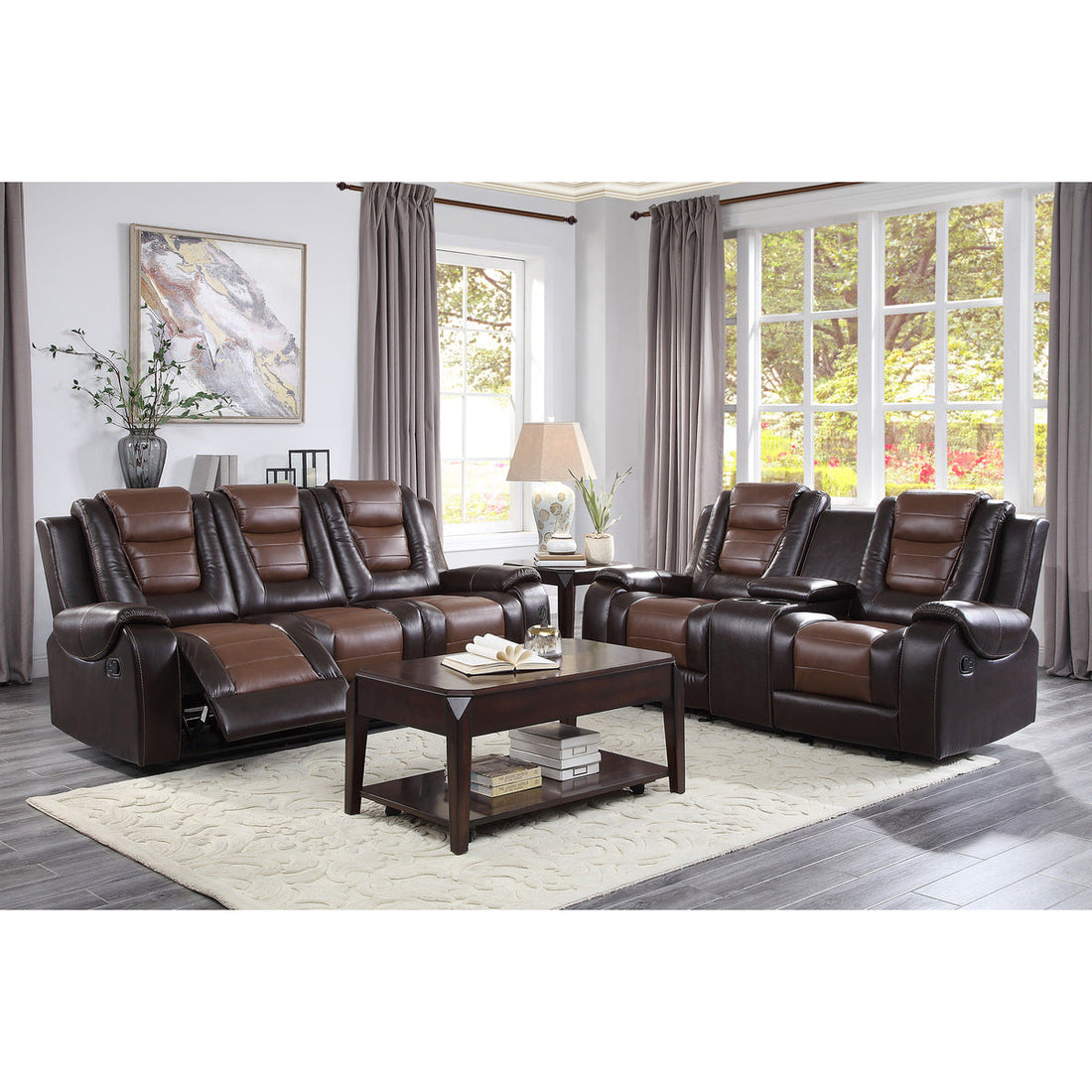 Briscoe Brown Double Reclining Living Room Set - SET | 9470BR-1 | 9470BR-2 | 9470BR-3 - Bien Home Furniture &amp; Electronics
