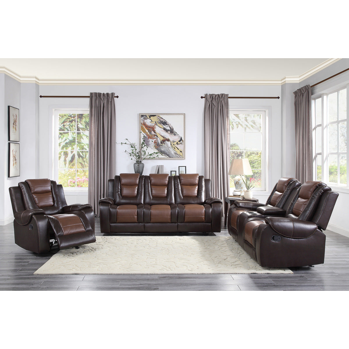 Briscoe Brown Double Reclining Living Room Set - SET | 9470BR-1 | 9470BR-2 | 9470BR-3 - Bien Home Furniture & Electronics