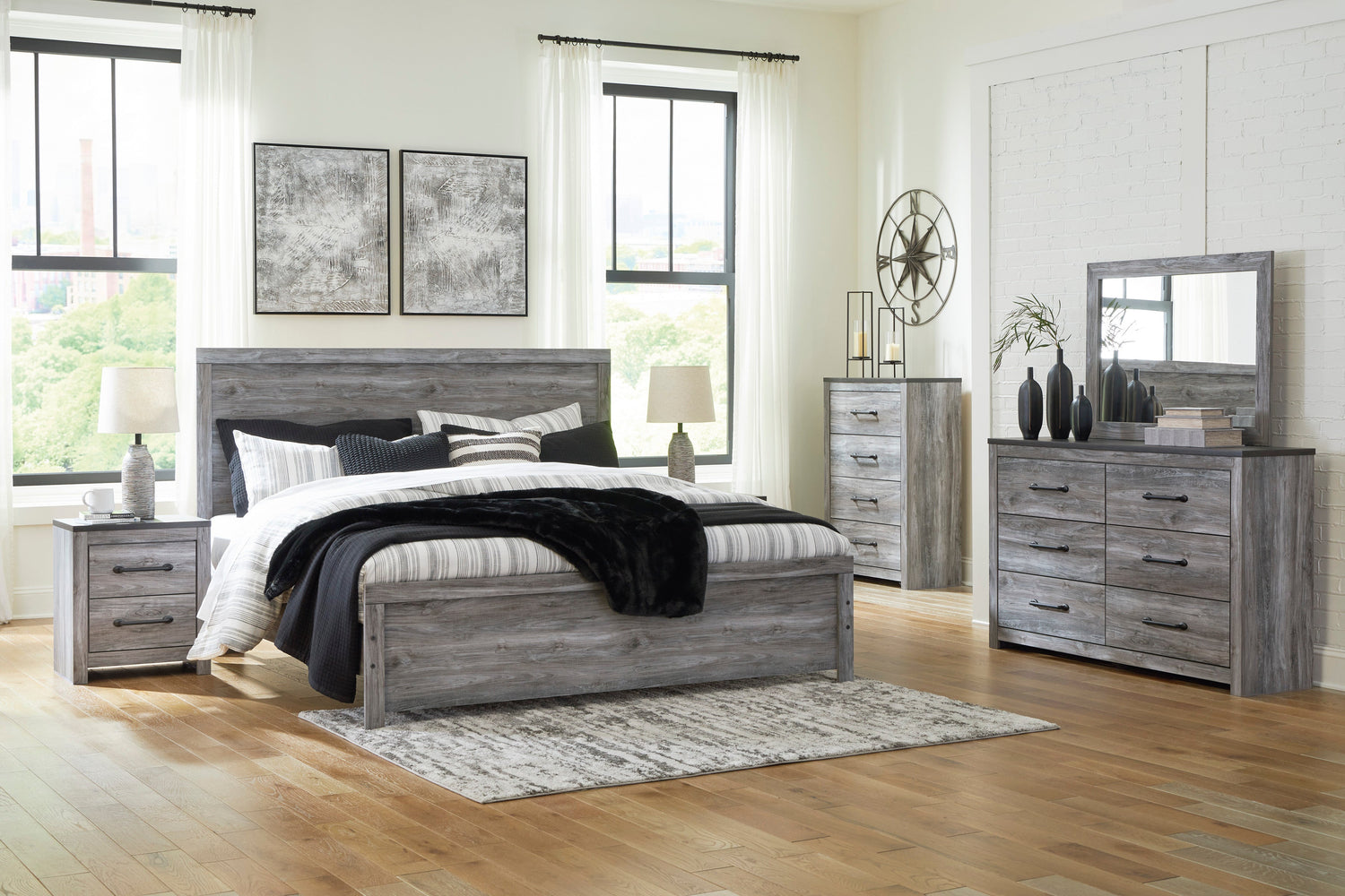 Bronyan Dark Gray Panel Bedroom Set - SET | B1290-72 | B1290-99 | B1290-31 | B1290-36 | B1290-92 | B1290-44 - Bien Home Furniture & Electronics