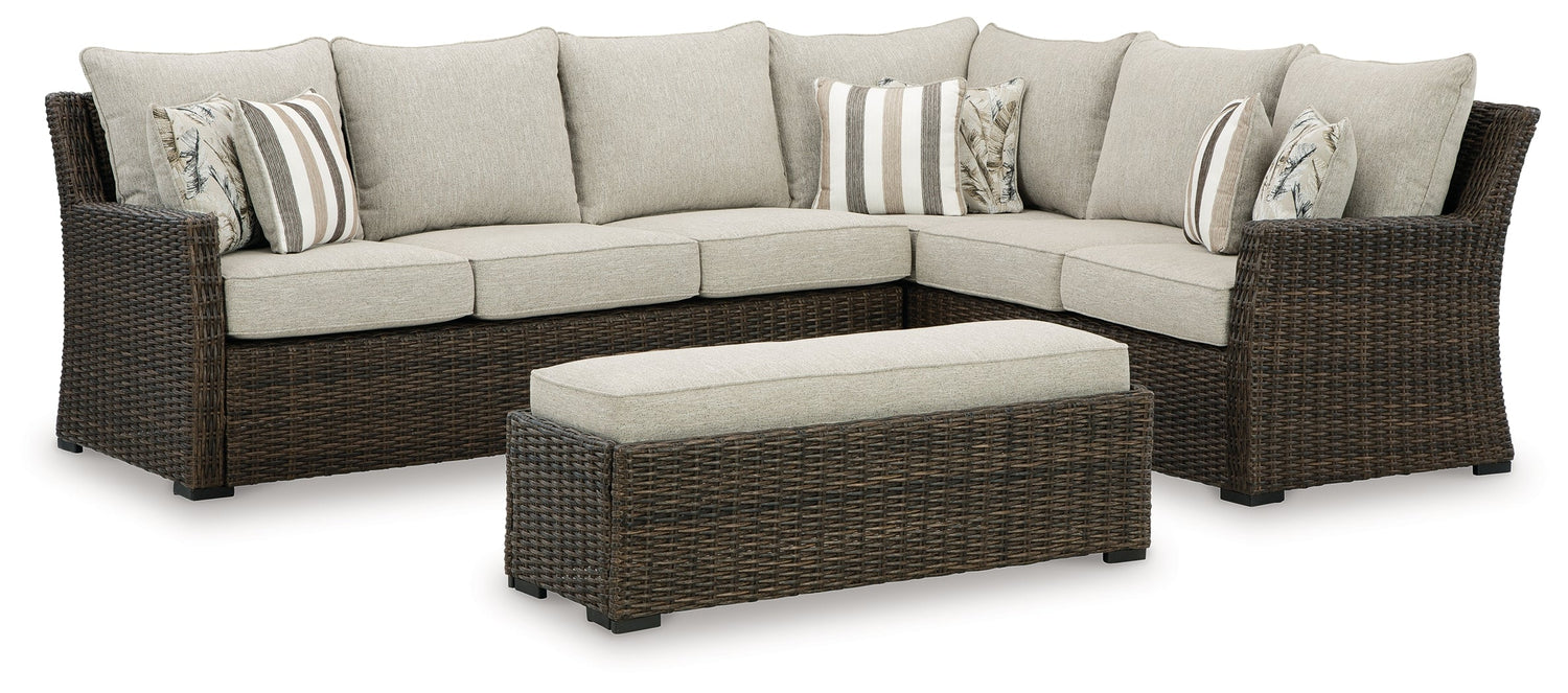 Brook Ranch Brown Outdoor Sofa Sectional/Bench with Cushion, Set of 3 - P465-822 - Bien Home Furniture & Electronics
