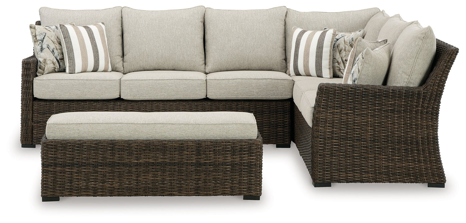 Brook Ranch Brown Outdoor Sofa Sectional/Bench with Cushion, Set of 3 - P465-822 - Bien Home Furniture & Electronics