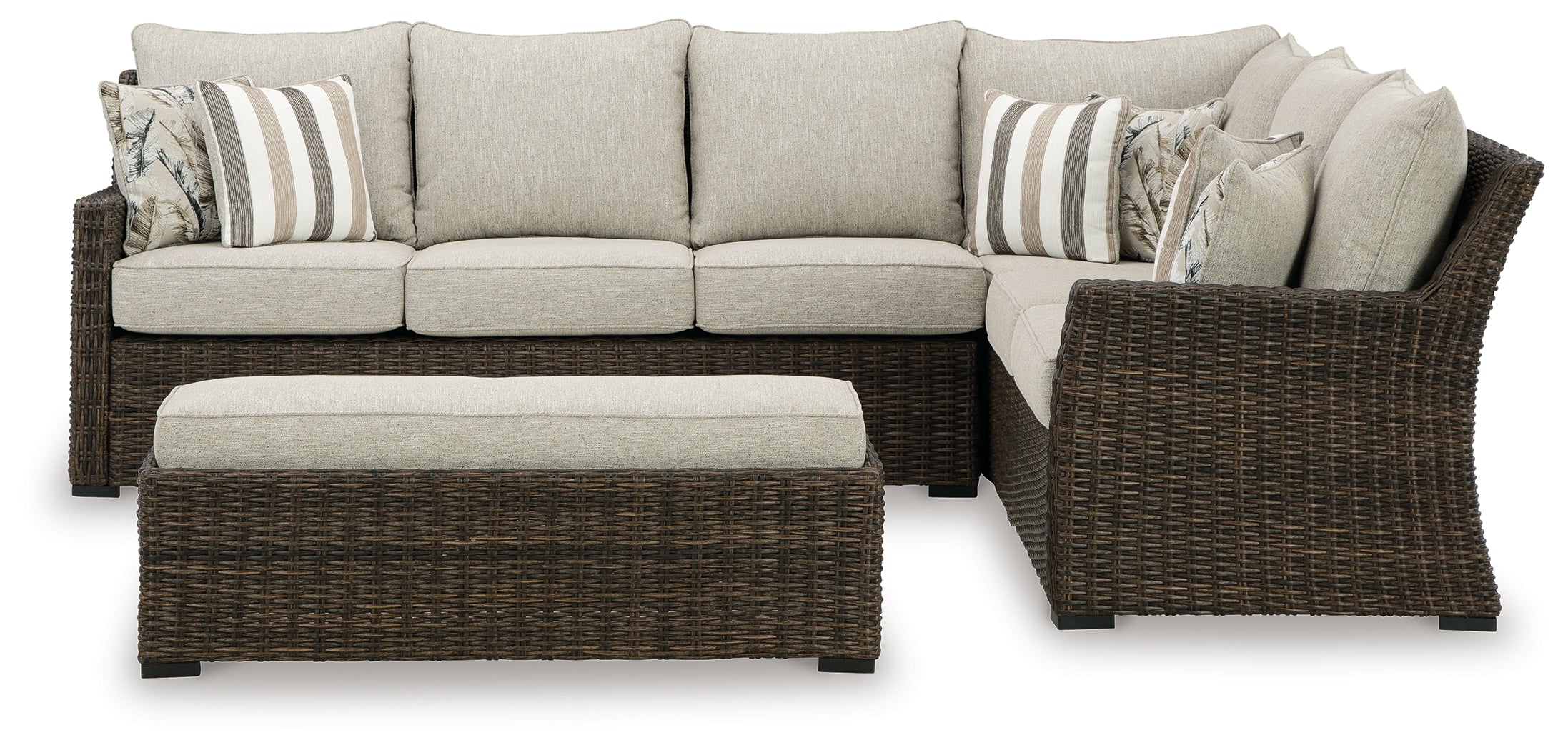Brook Ranch Brown Outdoor Sofa Sectional/Bench with Cushion, Set of 3 - P465-822 - Bien Home Furniture & Electronics