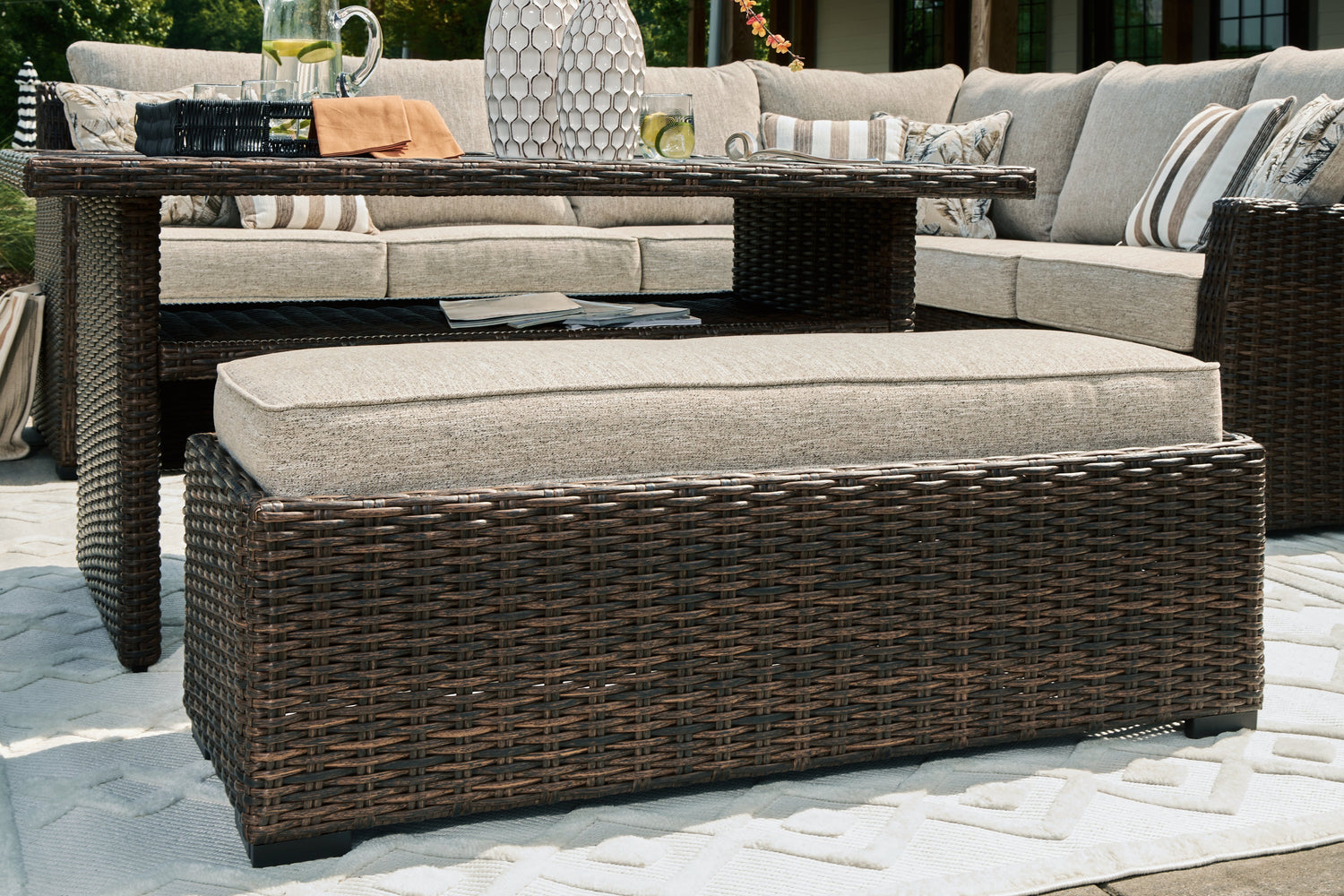 Brook Ranch Brown Outdoor Sofa Sectional/Bench with Cushion, Set of 3 - P465-822 - Bien Home Furniture & Electronics