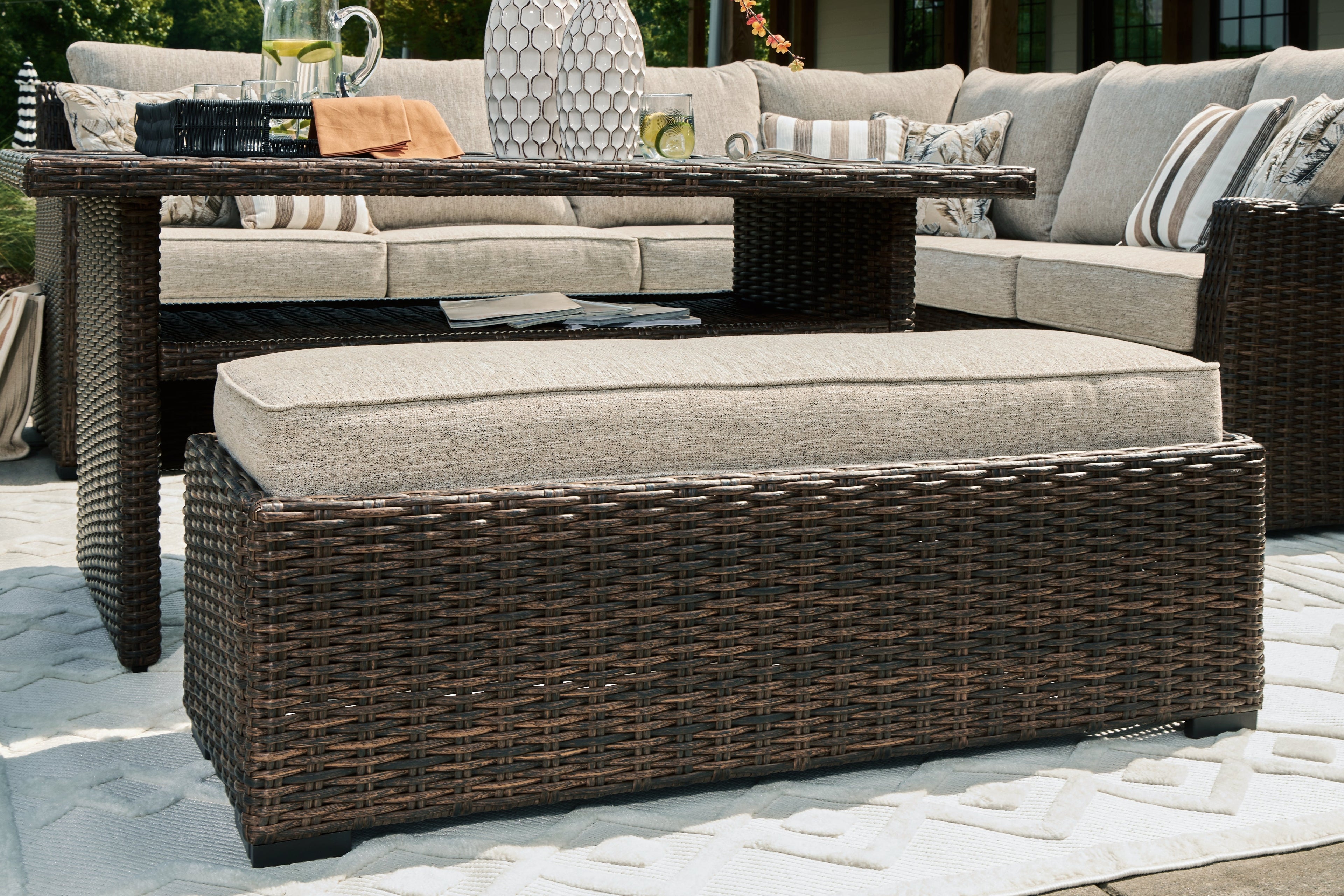 Brook Ranch Brown Outdoor Sofa Sectional/Bench with Cushion, Set of 3 - P465-822 - Bien Home Furniture & Electronics