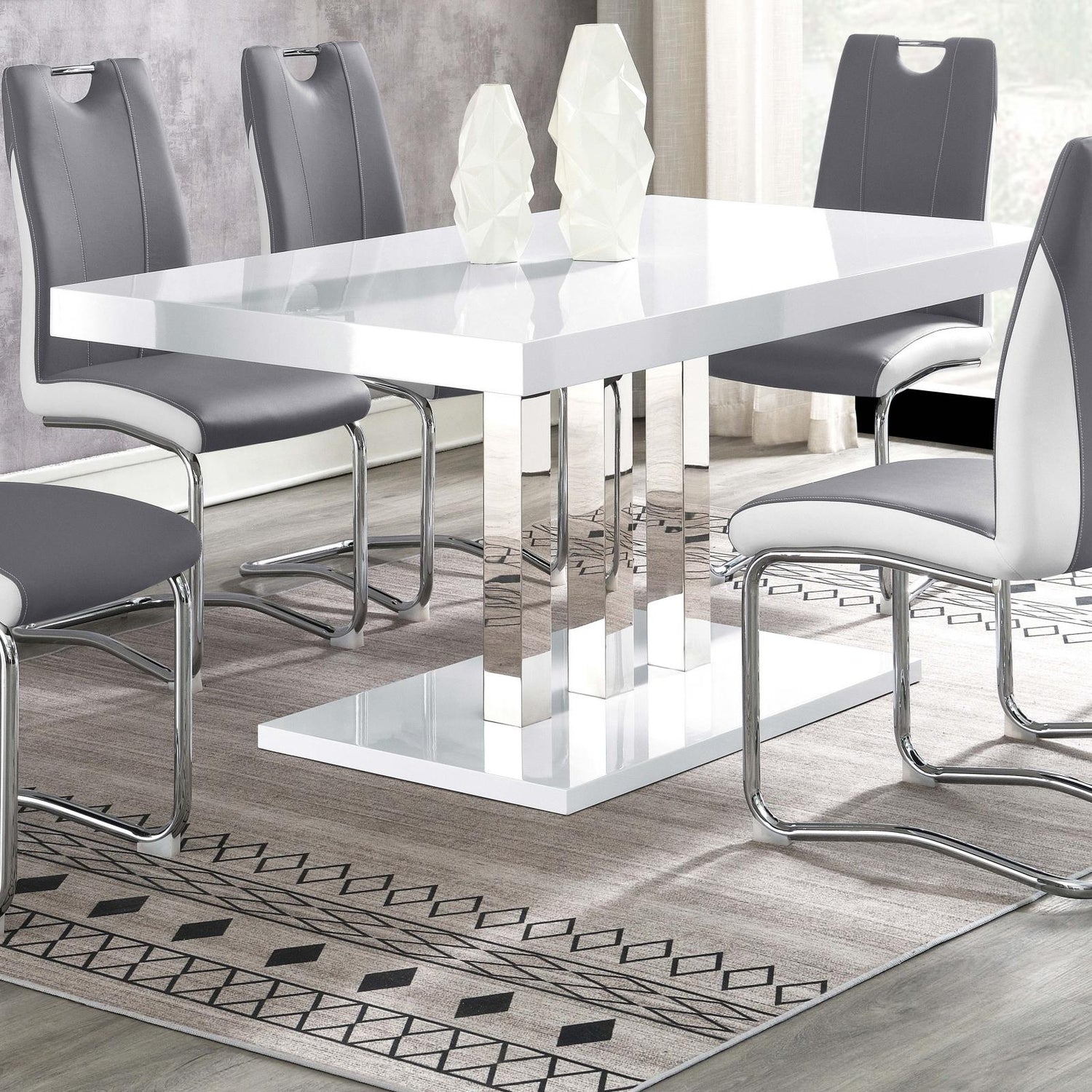 Brooklyn White High Gloss/Chrome Rectangular Dining Table - 193811 - Bien Home Furniture & Electronics