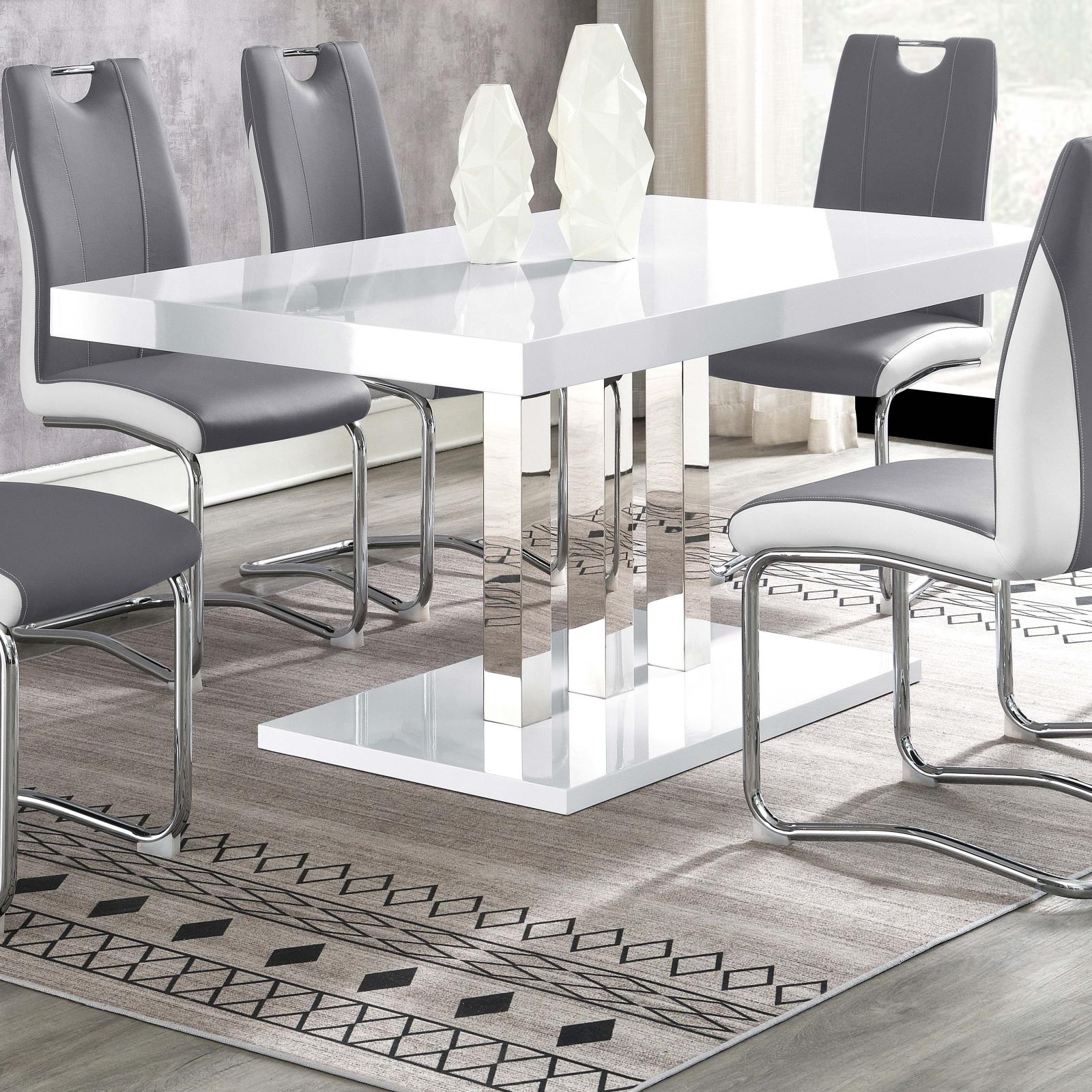 Brooklyn White High Gloss/Chrome Rectangular Dining Table - 193811 - Bien Home Furniture & Electronics