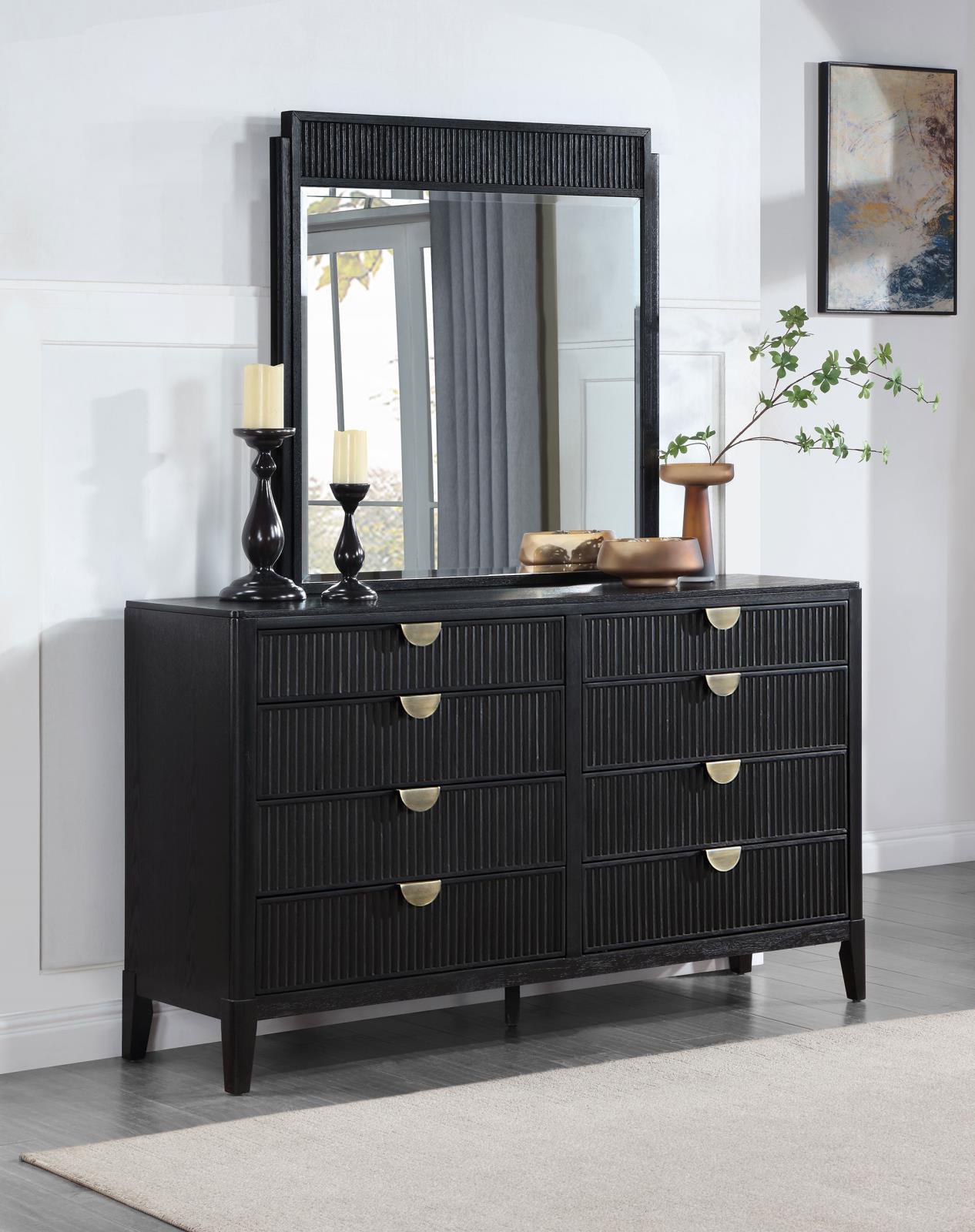 Brookmead 8-drawer Bedroom Dresser with Mirror Black - 224713M - Bien Home Furniture & Electronics
