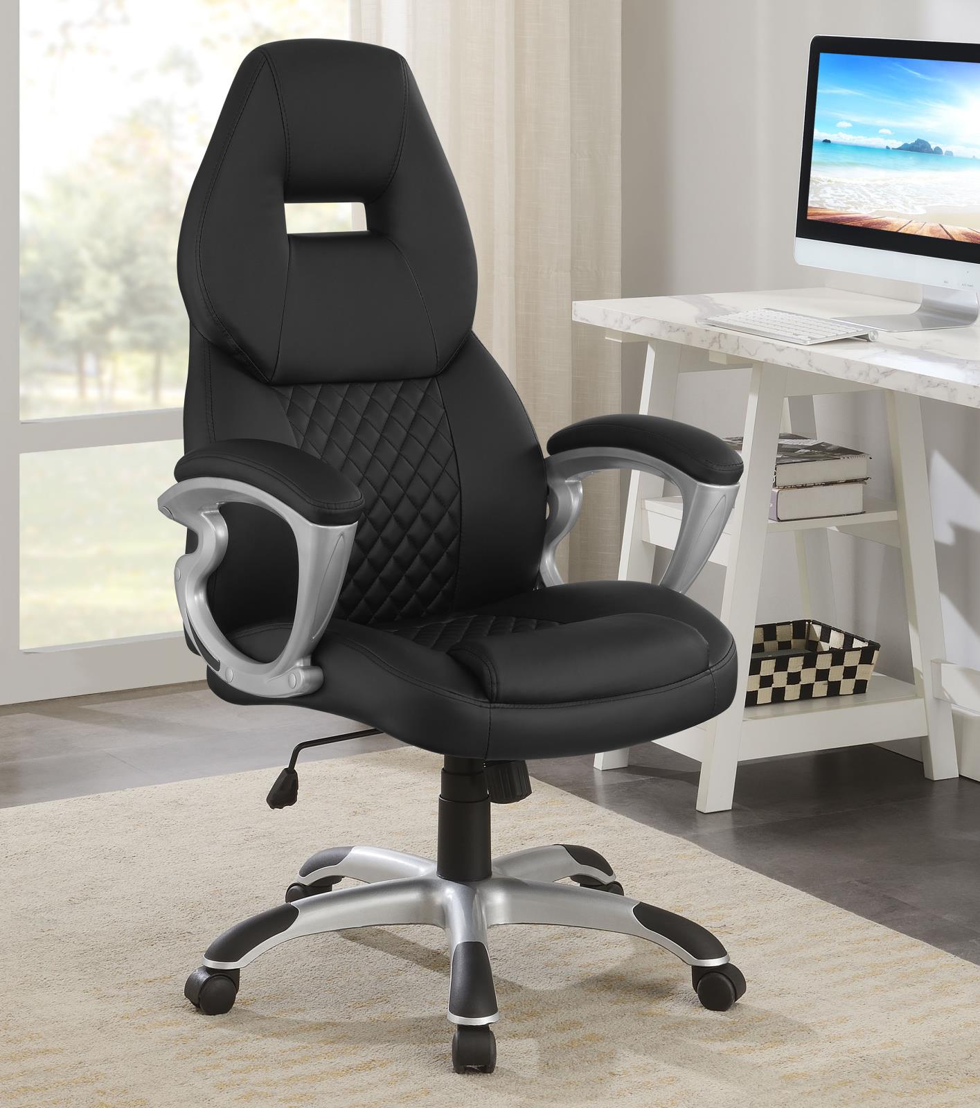 Bruce Black/Silver Adjustable Height Office Chair - 801296 - Bien Home Furniture &amp; Electronics