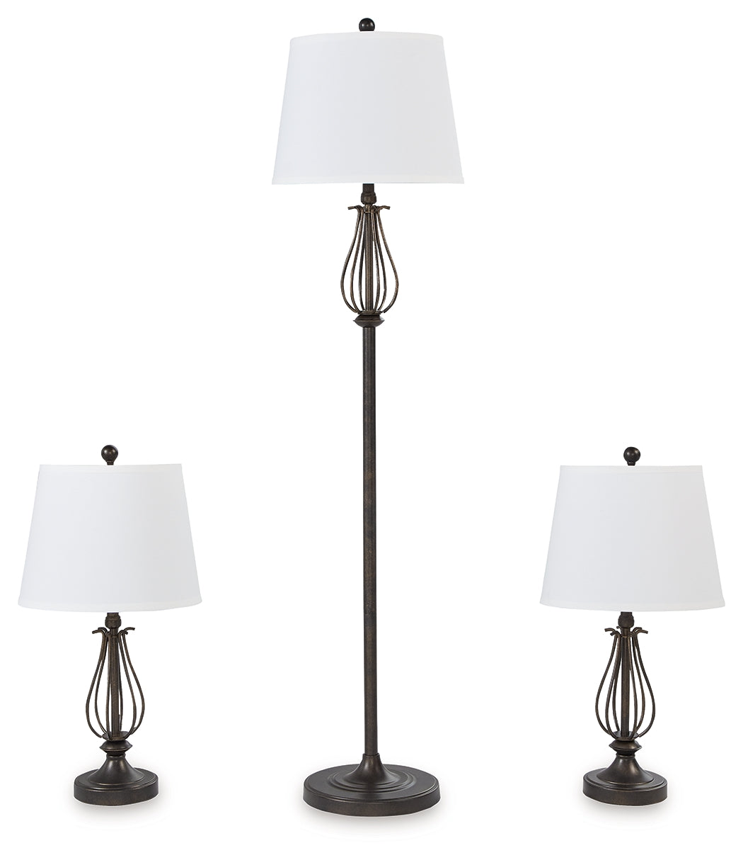 Brycestone Bronze Finish Floor Lamp with 2 Table Lamps - L204526 - Bien Home Furniture &amp; Electronics