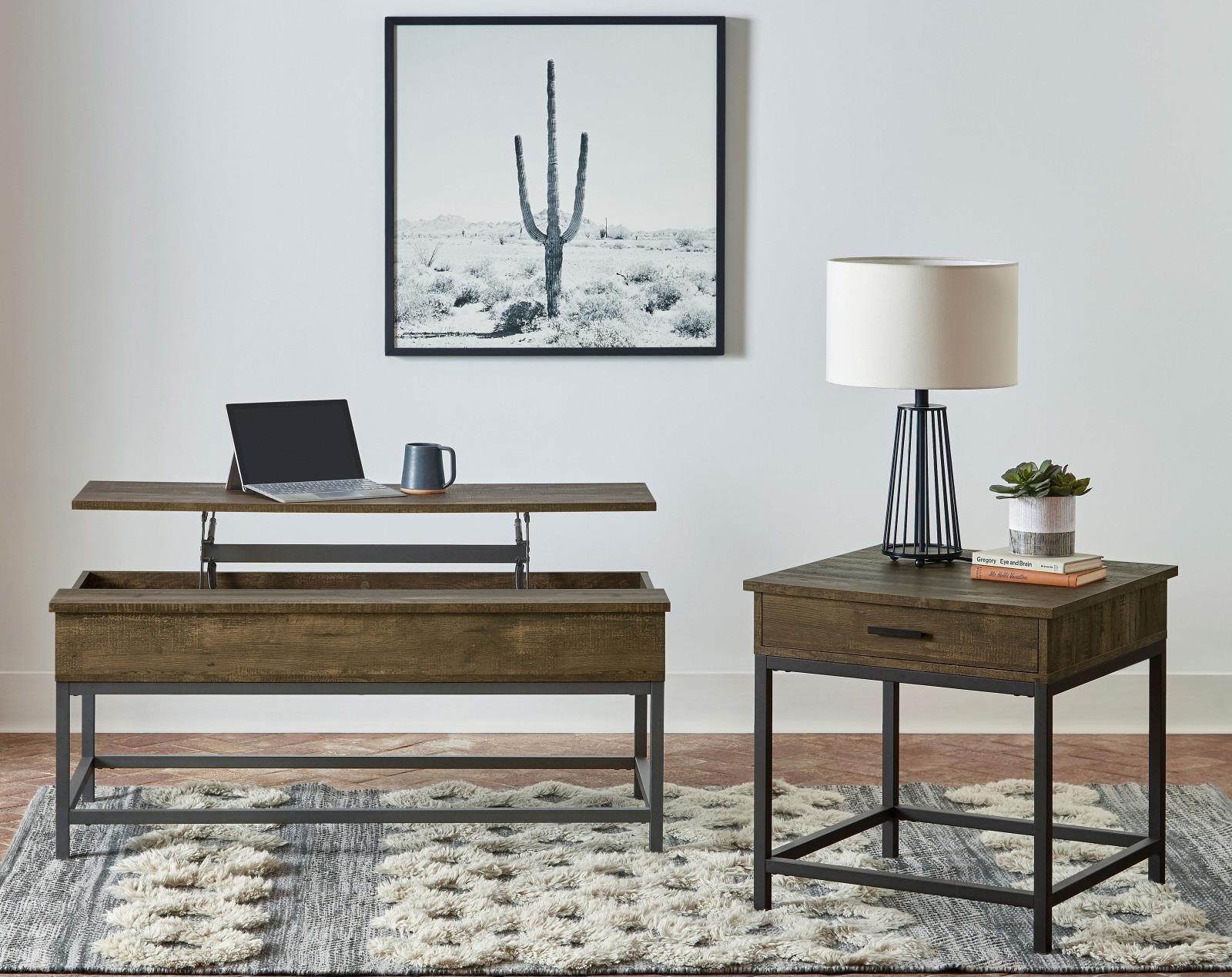 Byers Square 1-Drawer End Table Brown Oak/Sandy Black - 723777 - Bien Home Furniture & Electronics