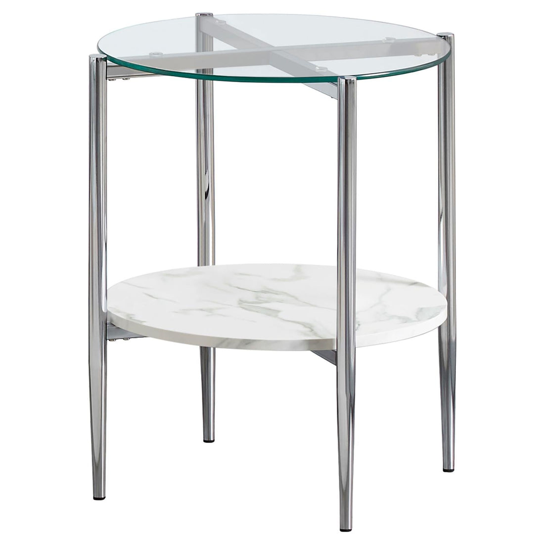 Cadee Round Glass Top End Table Clear/Chrome - 723277 - Bien Home Furniture &amp; Electronics
