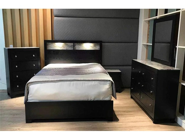 Cadence Black LED Panel Bedroom Set - SET | B4510-Q-BED | B4510-2 | B4510-4 - Bien Home Furniture &amp; Electronics