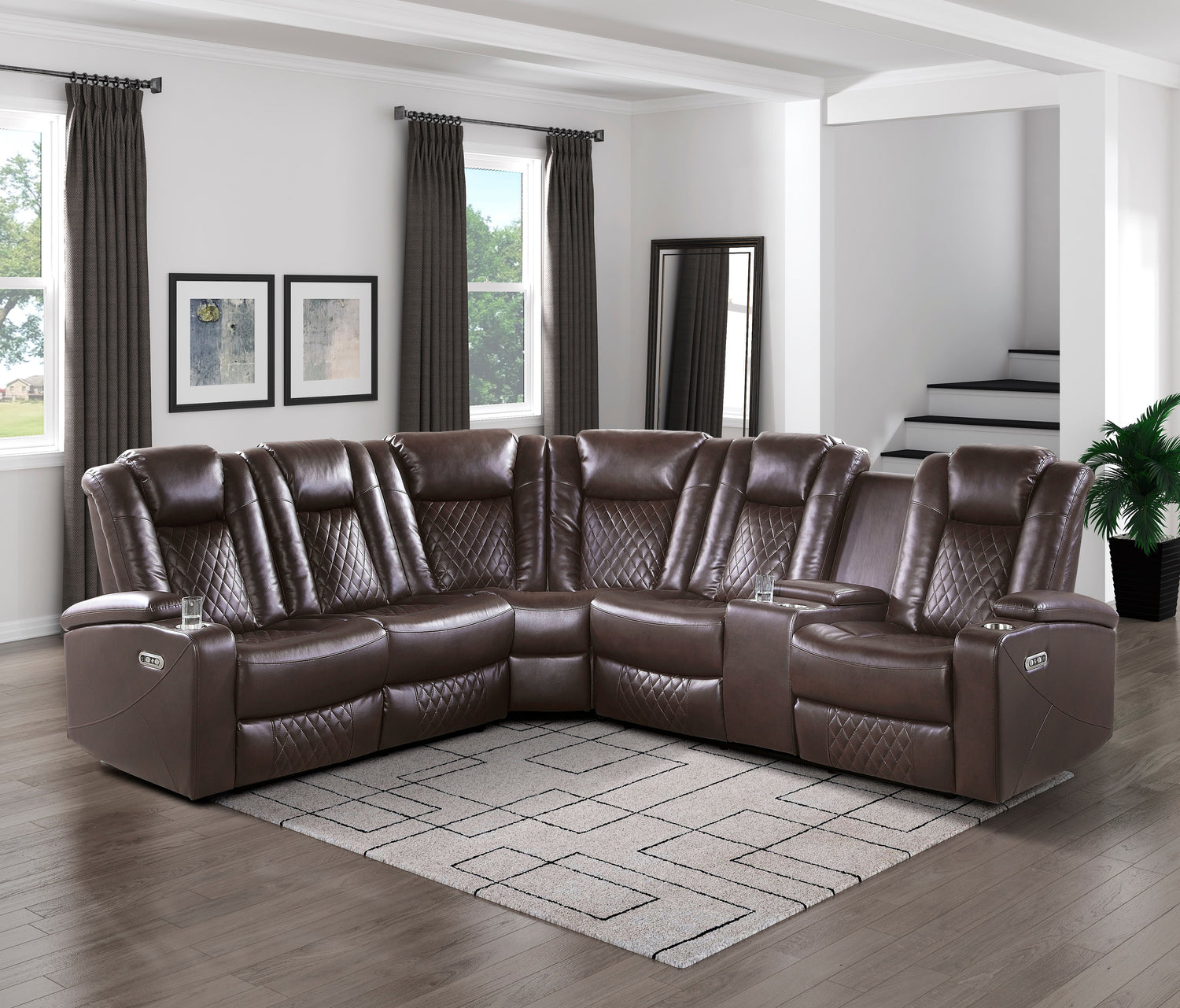 Caelan Dark Brown LED Power Reclining Sectional - 9366DB*SC - Bien Home Furniture &amp; Electronics