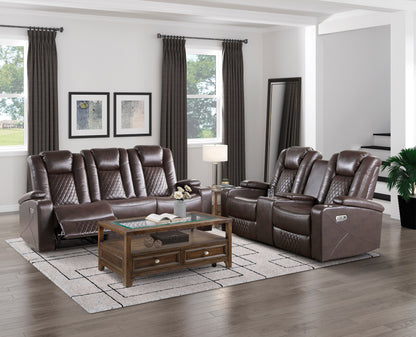 Caelan Dark Brown Power Double Reclining Loveseat - 9366DB-2PWH - Bien Home Furniture &amp; Electronics