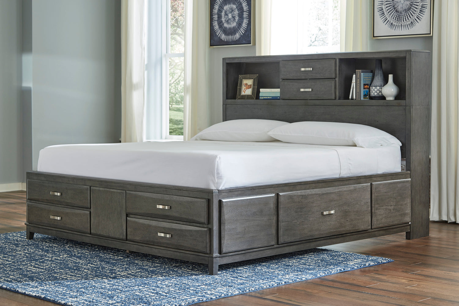 Caitbrook Gray Bookcase Storage Platform Bedroom Set - SET | B476-64 | B476-65 | B476-98 | B476-92 | B476-46 - Bien Home Furniture & Electronics