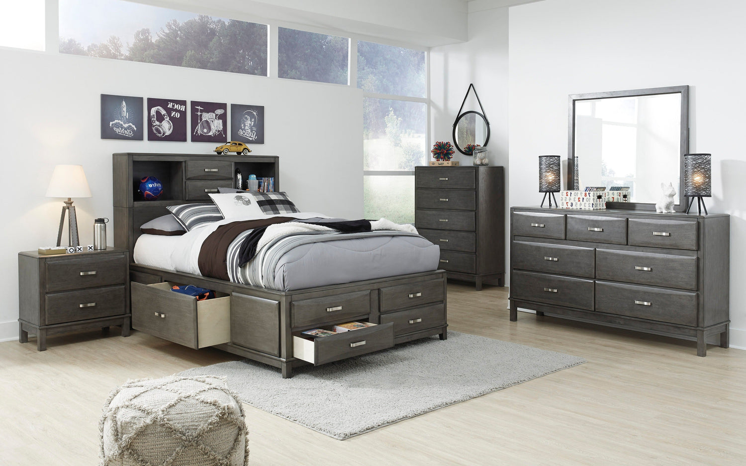 Caitbrook Gray Bookcase Storage Platform Youth Bedroom Set - SET | B476-74 | B476-77 | B476-88 | B476-31 | B476-36 | B476-92 - Bien Home Furniture & Electronics