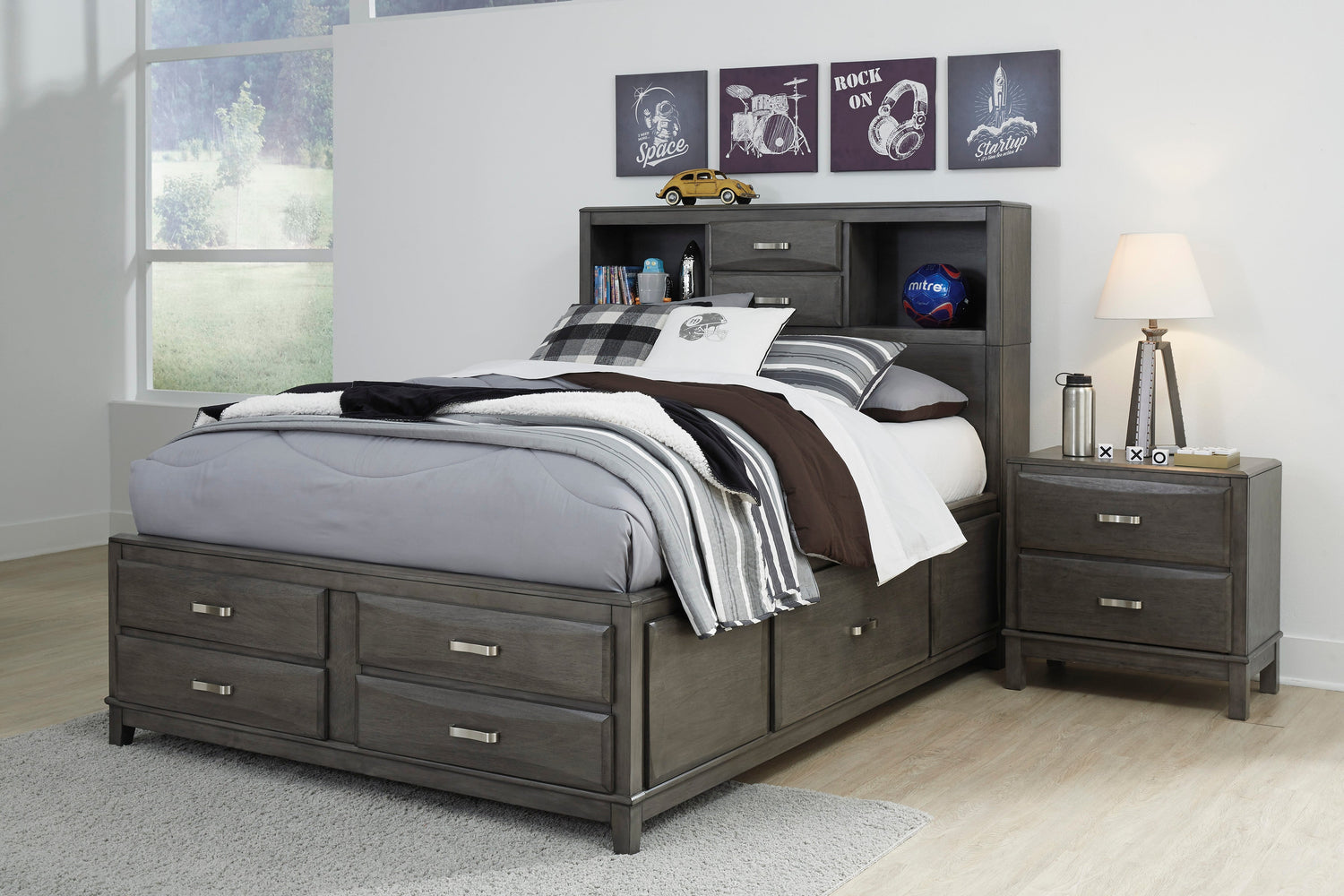 Caitbrook Gray Bookcase Storage Platform Youth Bedroom Set - SET | B476-74 | B476-77 | B476-88 | B476-31 | B476-36 | B476-92 - Bien Home Furniture & Electronics