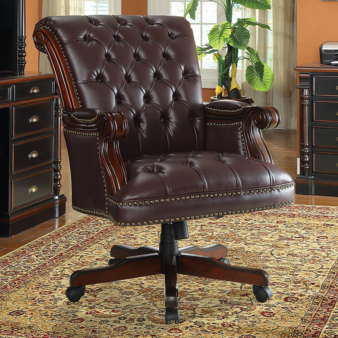 Calloway Dark Brown Tufted Adjustable Height Office Chair - 800142 - Bien Home Furniture &amp; Electronics