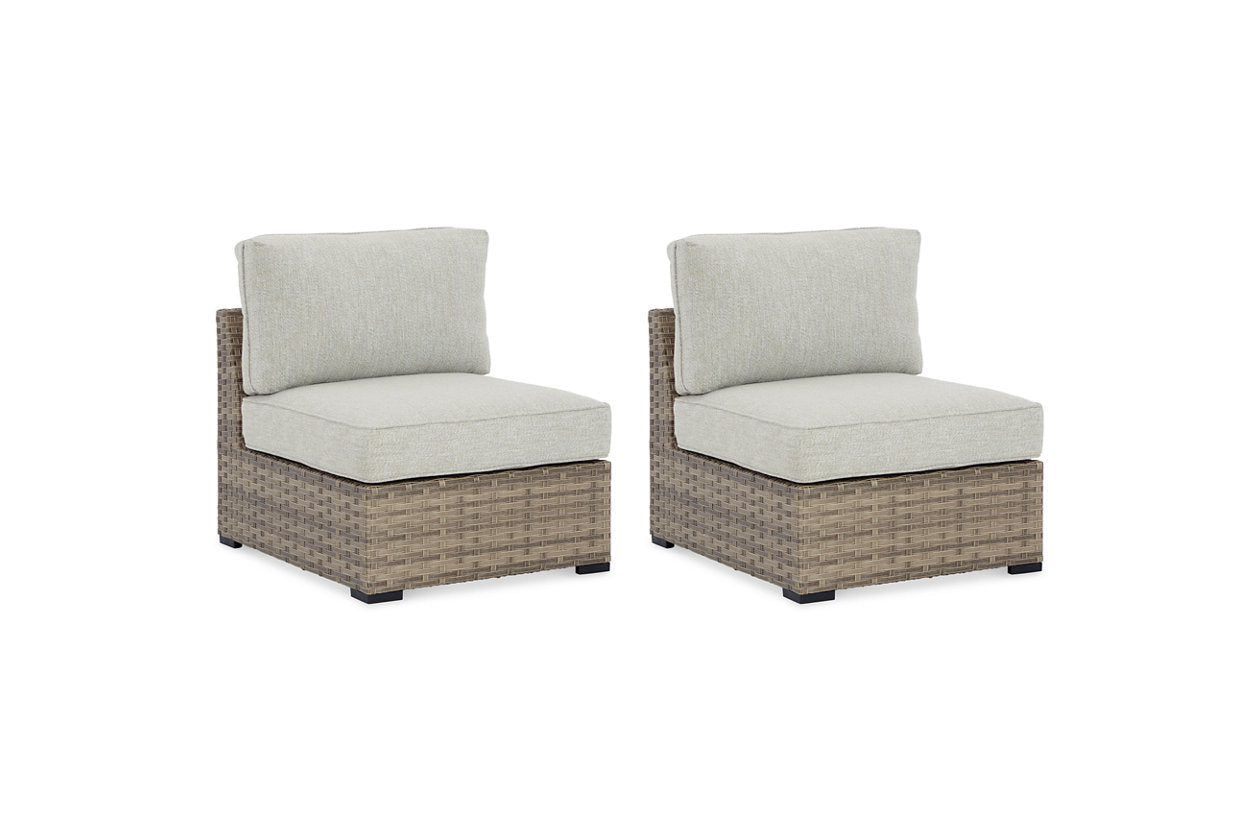 Calworth Beige Outdoor Armless Chair with Cushion, Set of 2 - P458-846 - Bien Home Furniture & Electronics