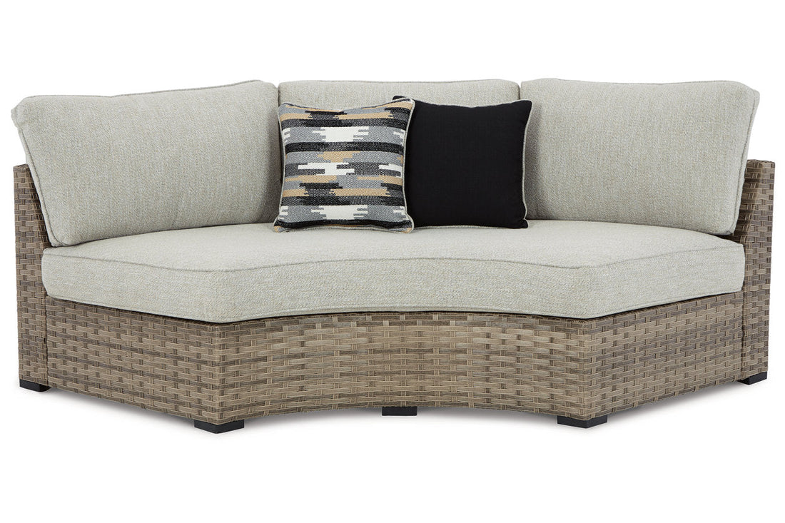 Calworth Beige Outdoor Curved Loveseat with Cushion - P458-861 - Bien Home Furniture &amp; Electronics