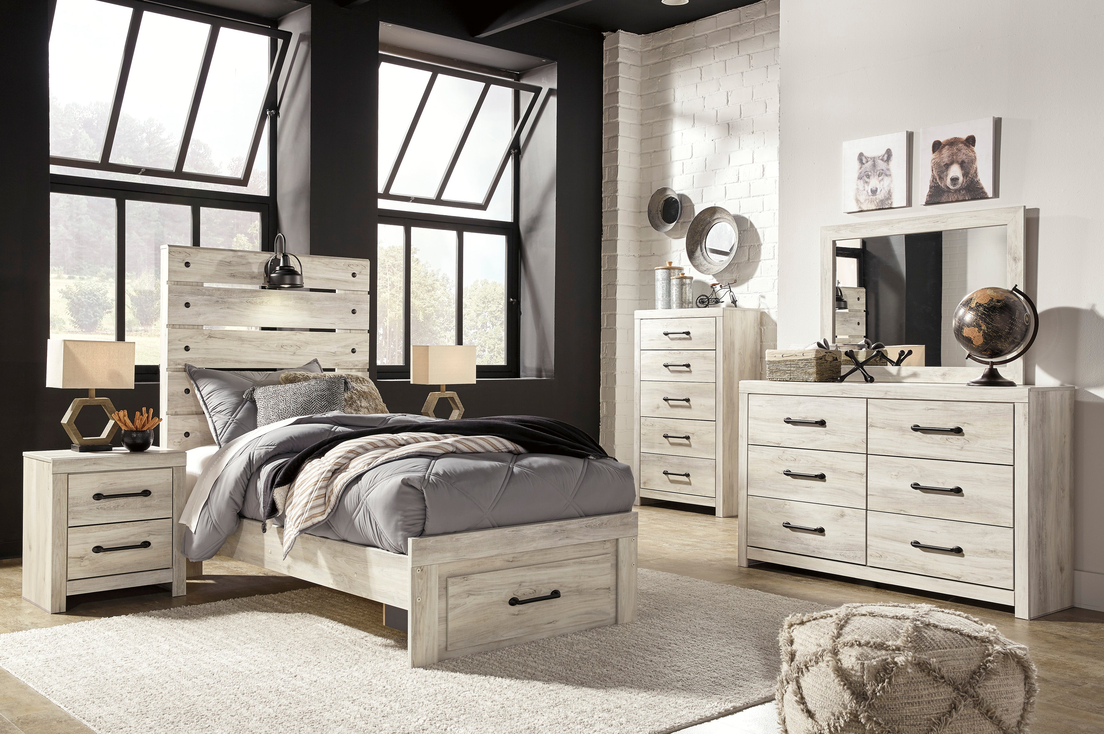 Cambeck Whitewash Footboard Storage Youth Bedroom Set - SET | B192-84S | B192-86 | B192-87 | B192-92 | B192-46 - Bien Home Furniture & Electronics