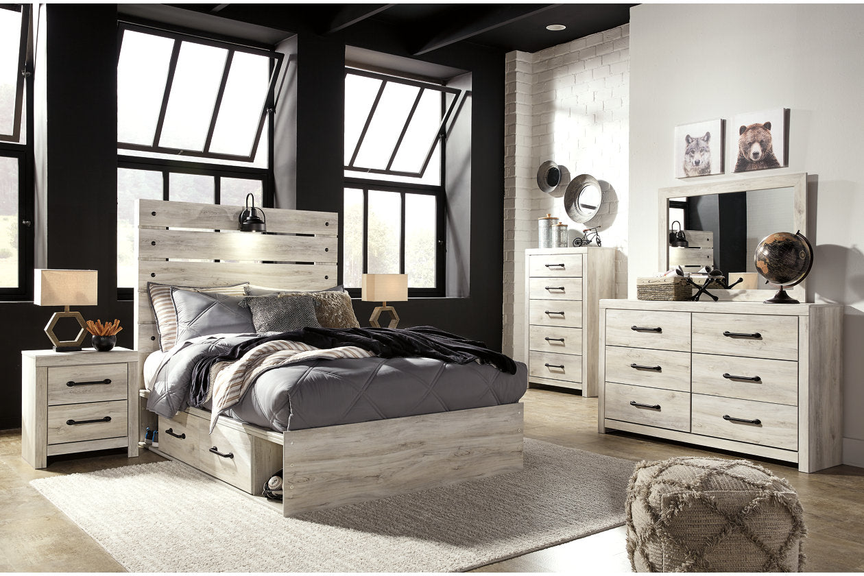 Cambeck Whitewash Full Panel Bed with 4 Storage Drawers - SET | B100-12 | B192-50(2) | B192-84 | B192-87 - Bien Home Furniture & Electronics