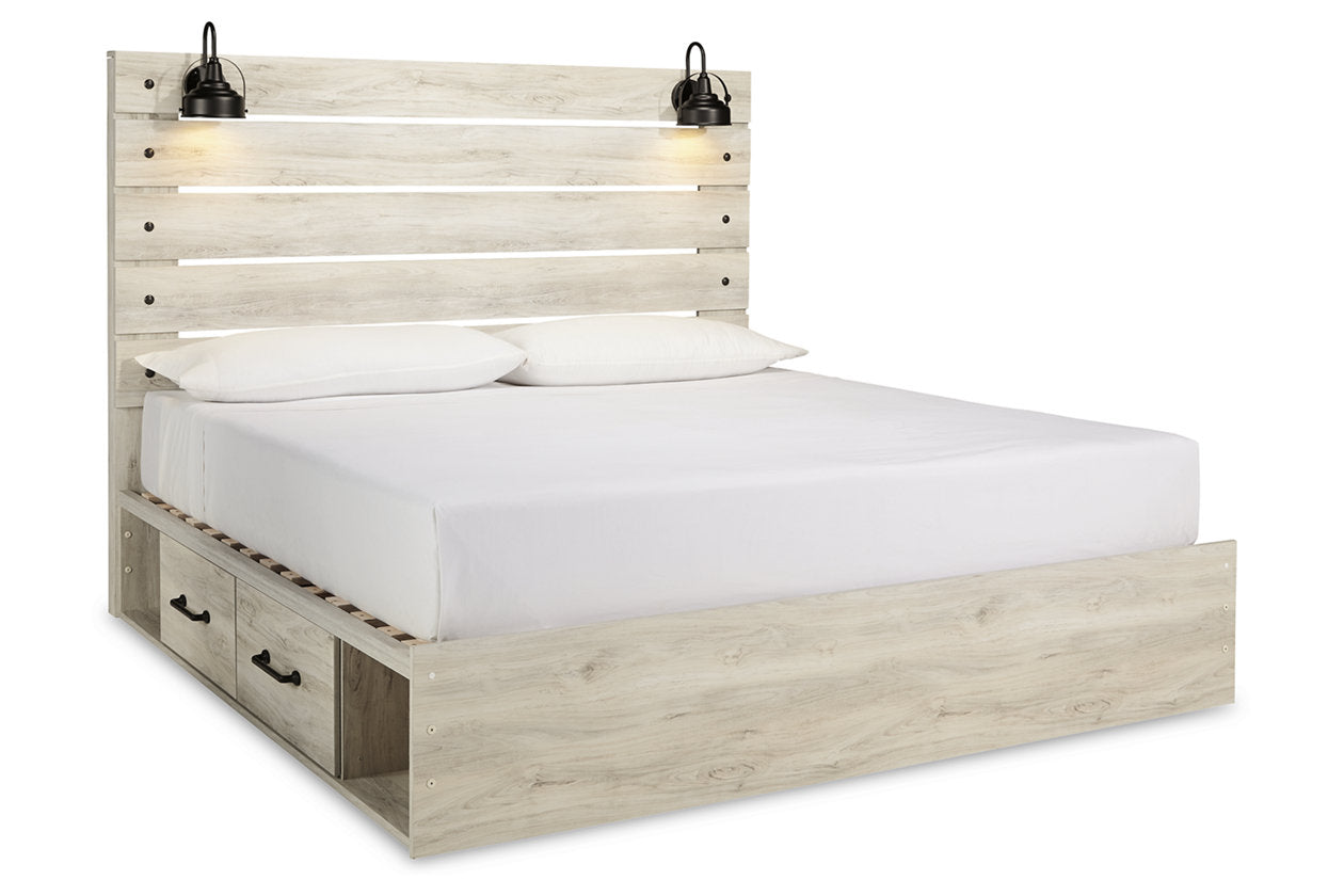 Cambeck Whitewash King Panel Bed with 2 Storage Drawers - SET | B100-14 | B192-160 | B192-56 | B192-58 - Bien Home Furniture & Electronics