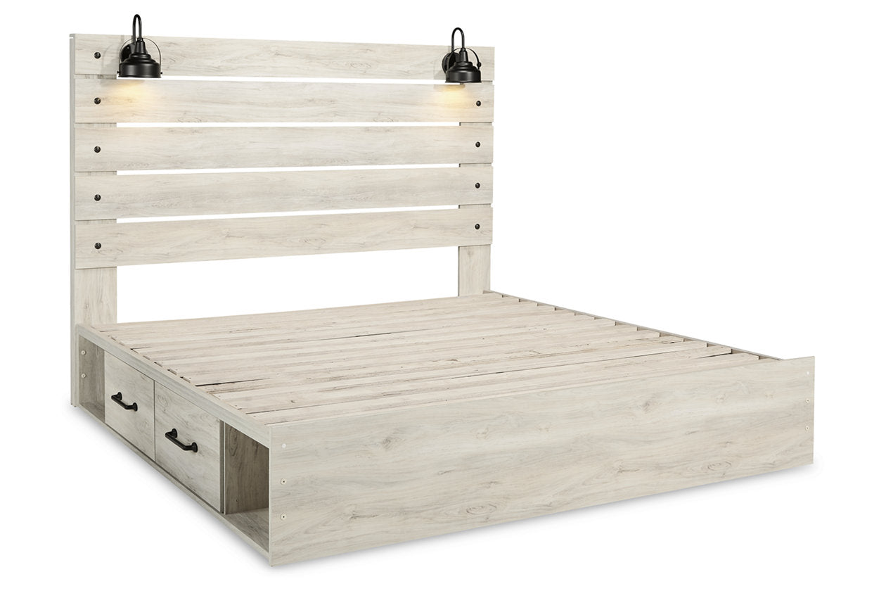 Cambeck Whitewash King Panel Bed with 2 Storage Drawers - SET | B100-14 | B192-160 | B192-56 | B192-58 - Bien Home Furniture & Electronics