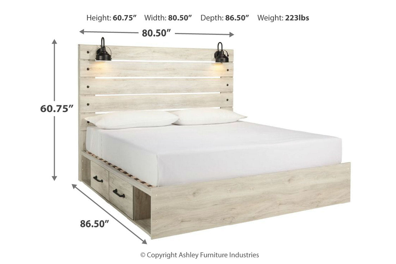 Cambeck Whitewash King Panel Bed with 2 Storage Drawers - SET | B100-14 | B192-160 | B192-56 | B192-58 - Bien Home Furniture & Electronics