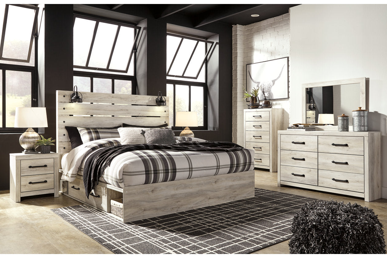 Cambeck Whitewash King Panel Bed with 2 Storage Drawers - SET | B100-14 | B192-160 | B192-56 | B192-58 - Bien Home Furniture & Electronics