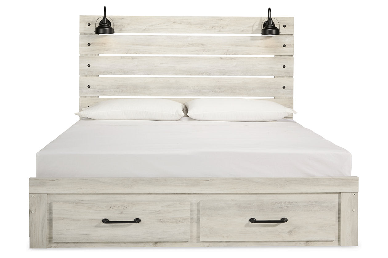 Cambeck Whitewash King Panel Bed with 2 Storage Drawers - SET | B192-56S | B192-58 | B192-97 - Bien Home Furniture & Electronics