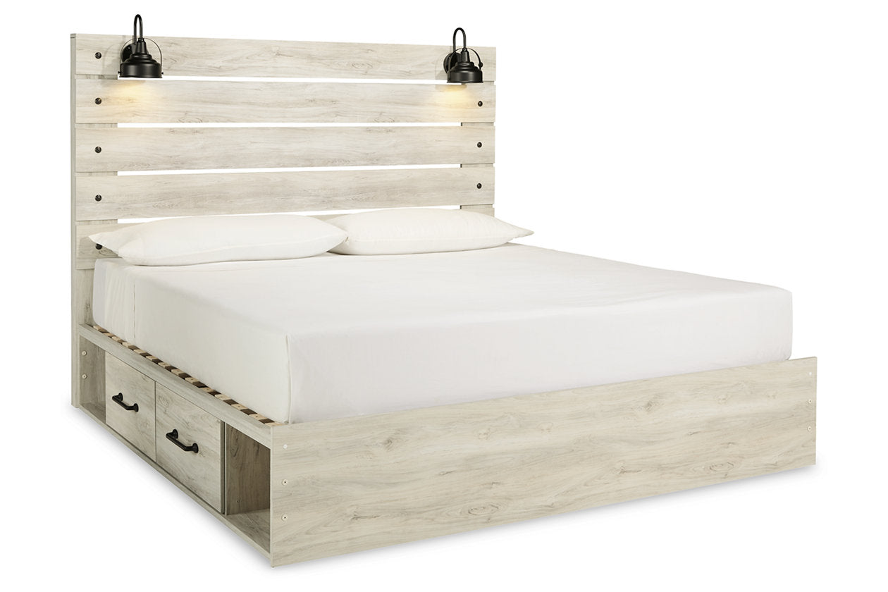 Cambeck Whitewash King Panel Bed with 4 Storage Drawers - SET | B100-14 | B192-56 | B192-58 | B192-60(2) - Bien Home Furniture & Electronics