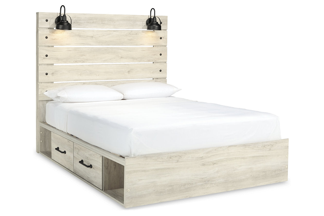 Cambeck Whitewash Queen Panel Bed with 2 Storage Drawers - SET | B100-13 | B192-160 | B192-54 | B192-57 - Bien Home Furniture & Electronics