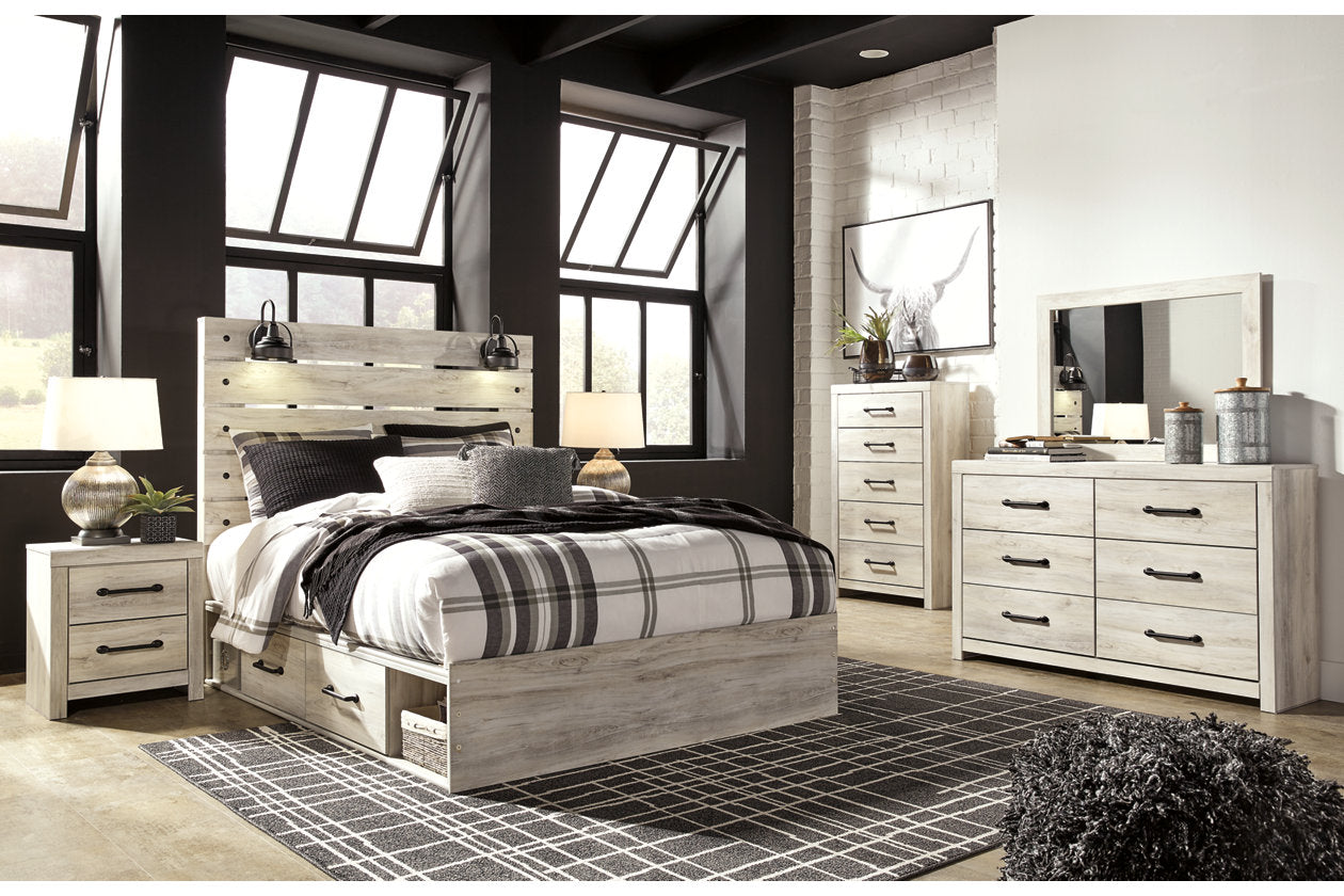 Cambeck Whitewash Queen Panel Bed with 2 Storage Drawers - SET | B100-13 | B192-160 | B192-54 | B192-57 - Bien Home Furniture & Electronics