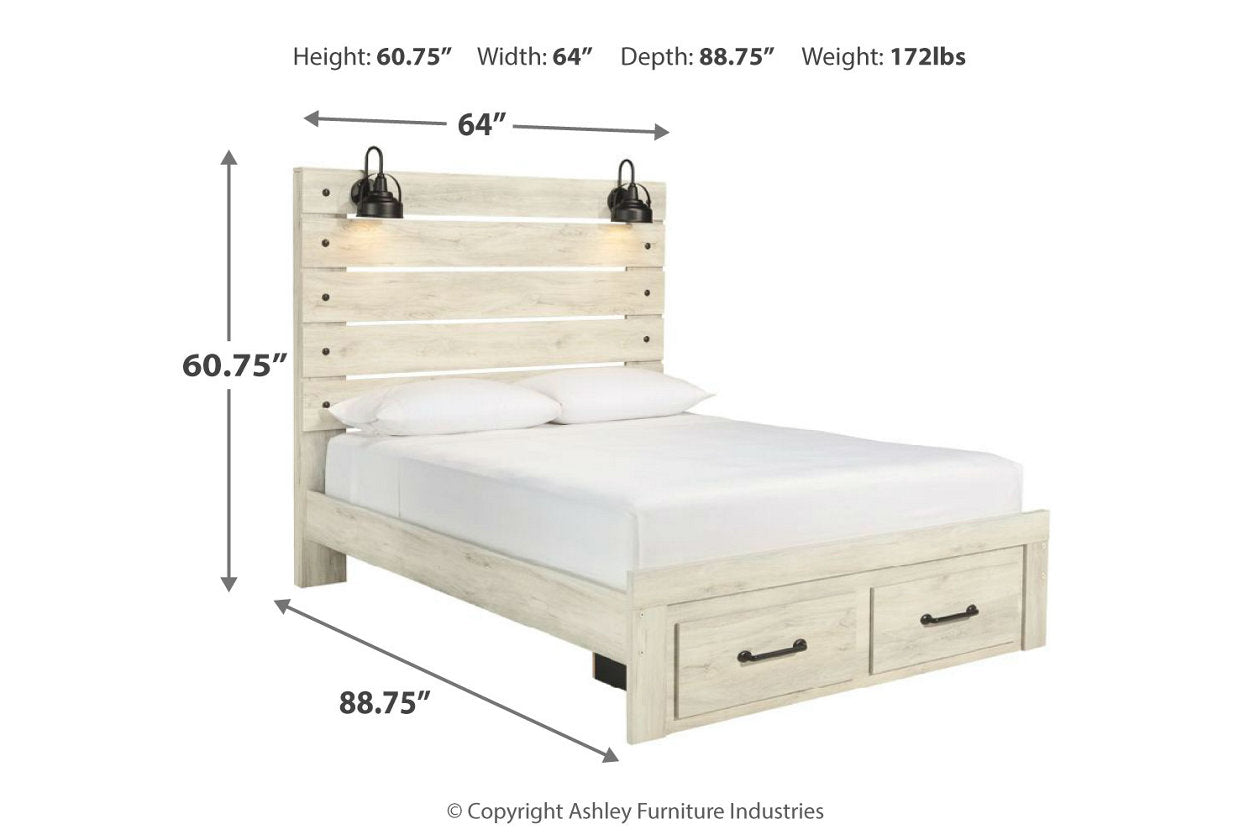 Cambeck Whitewash Queen Panel Bed with 2 Storage Drawers - SET | B192-54S | B192-57 | B192-96 - Bien Home Furniture & Electronics