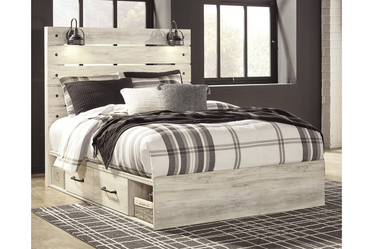 Cambeck Whitewash Queen Panel Bed with 4 Storage Drawers - SET | B100-13 | B192-54 | B192-57 | B192-60(2) - Bien Home Furniture & Electronics