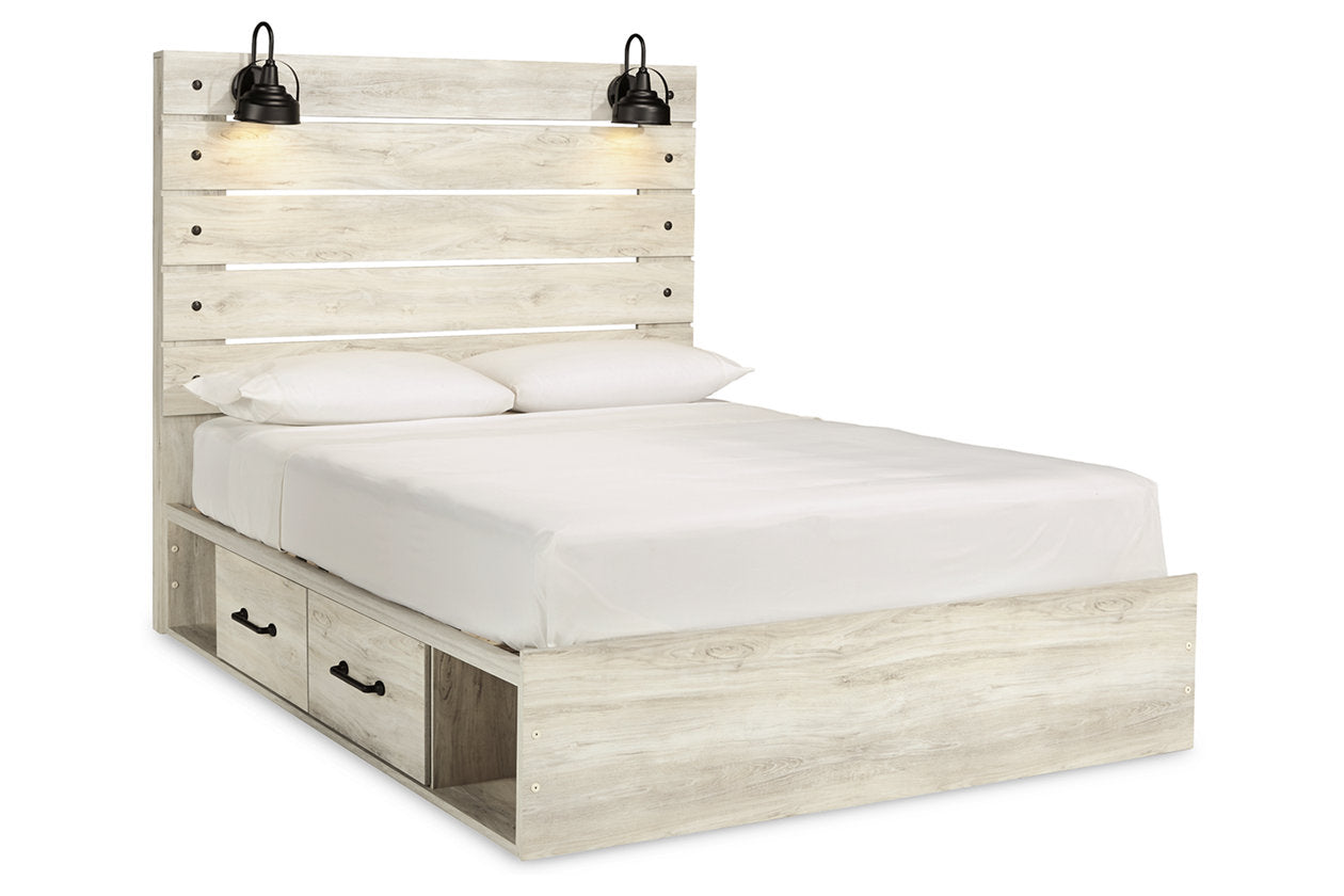 Cambeck Whitewash Queen Panel Bed with 4 Storage Drawers - SET | B100-13 | B192-54 | B192-57 | B192-60(2) - Bien Home Furniture & Electronics