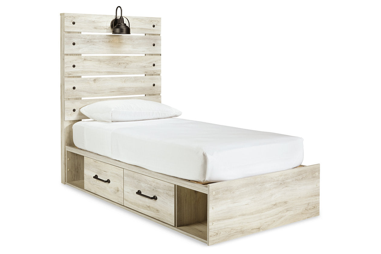 Cambeck Whitewash Twin Panel Bed with 2 Storage Drawers - SET | B100-11 | B192-150 | B192-52 | B192-53 - Bien Home Furniture & Electronics