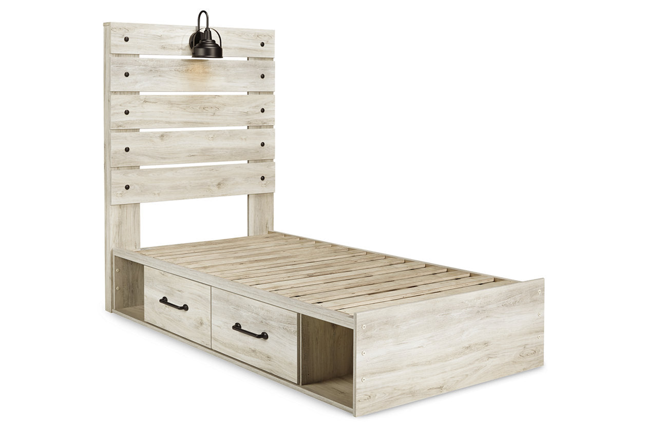 Cambeck Whitewash Twin Panel Bed with 2 Storage Drawers - SET | B100-11 | B192-150 | B192-52 | B192-53 - Bien Home Furniture & Electronics