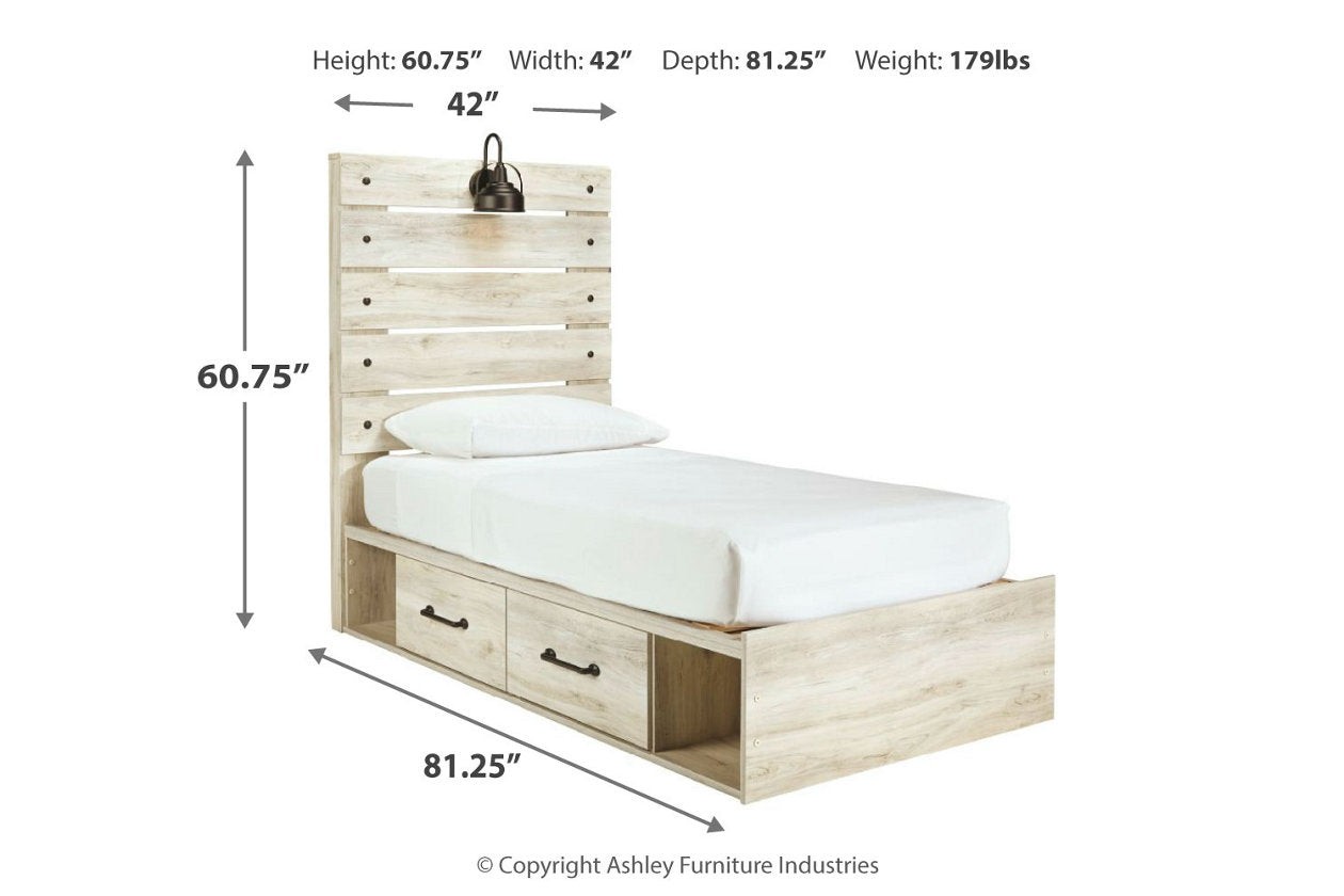 Cambeck Whitewash Twin Panel Bed with 2 Storage Drawers - SET | B100-11 | B192-150 | B192-52 | B192-53 - Bien Home Furniture & Electronics