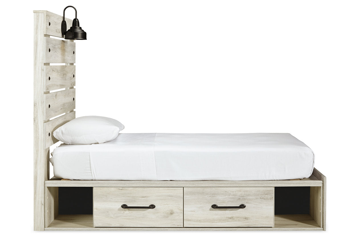 Cambeck Whitewash Twin Panel Bed with 2 Storage Drawers - SET | B100-11 | B192-150 | B192-52 | B192-53 - Bien Home Furniture & Electronics